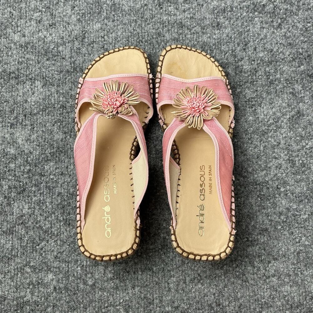 ANDRE ASSOUS PINK Silk FLOWER Slide Espadrille Wedge SANDALS Size 8 - Picture 8 of 8